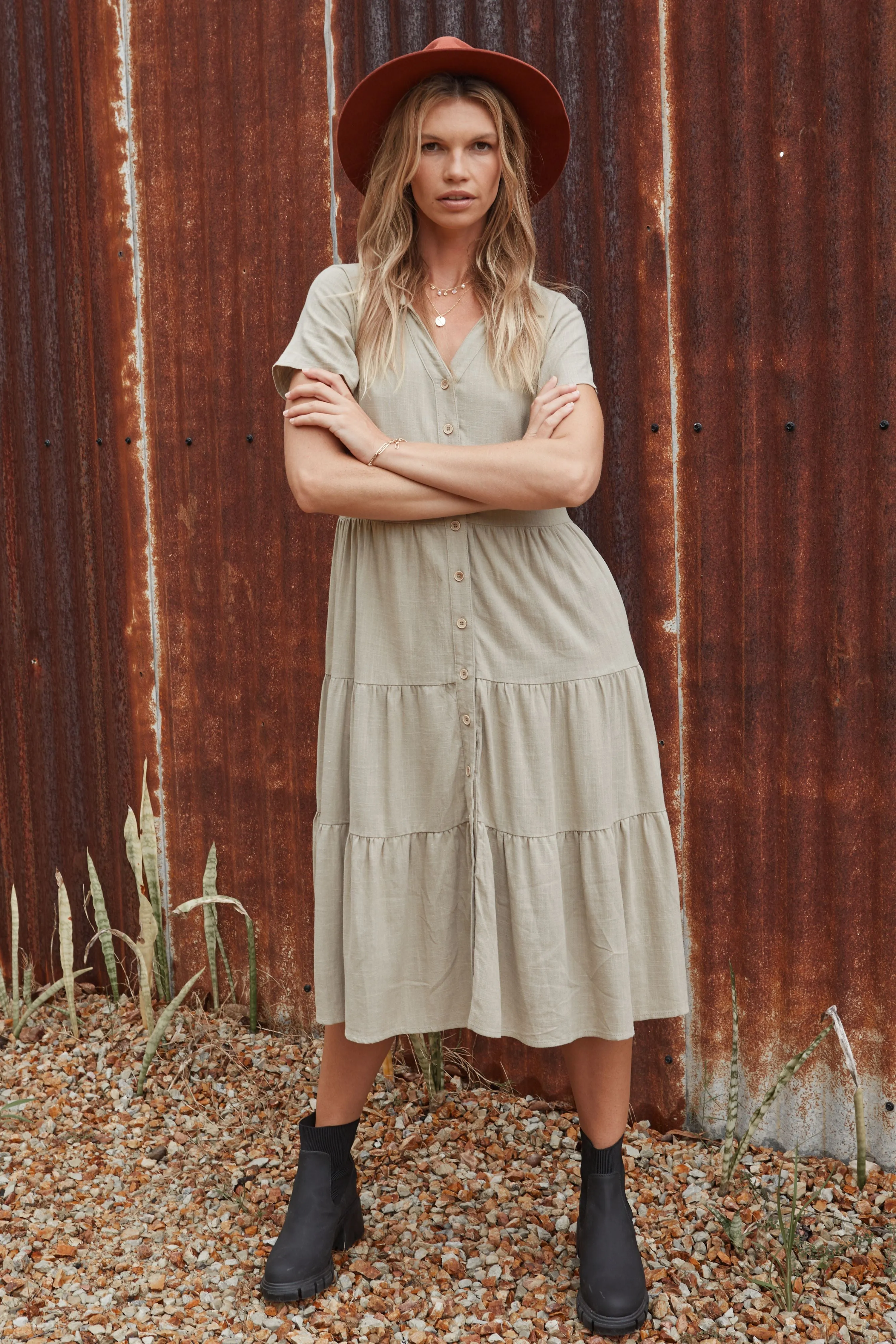 MARLOW LINEN DRESS - SAGE