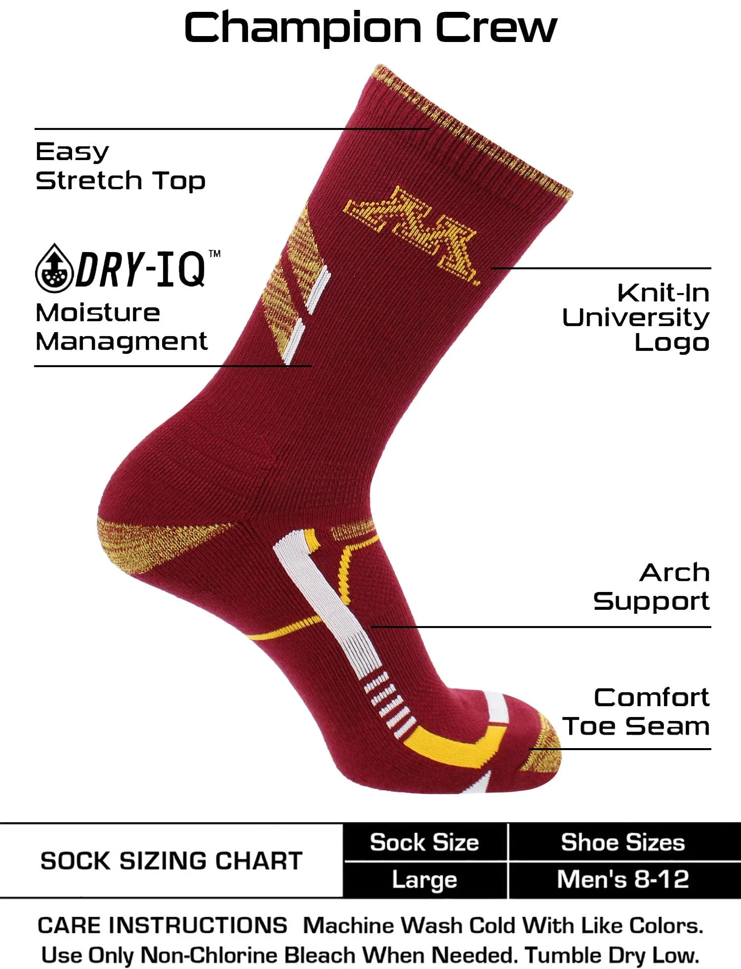 Minnesota Golden Gophers Socks University of Minnesota Golden Gophers Champion Crew Socks