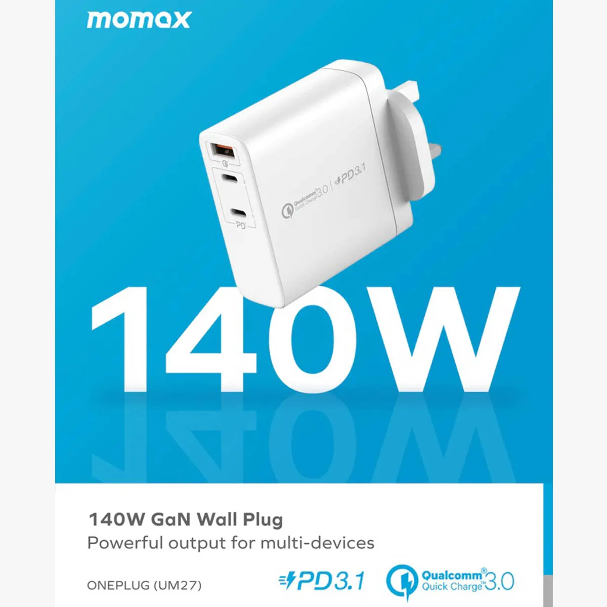 Momax ONEPLUG GaN 140W Triple Output Fast Charger (UM27UKW)