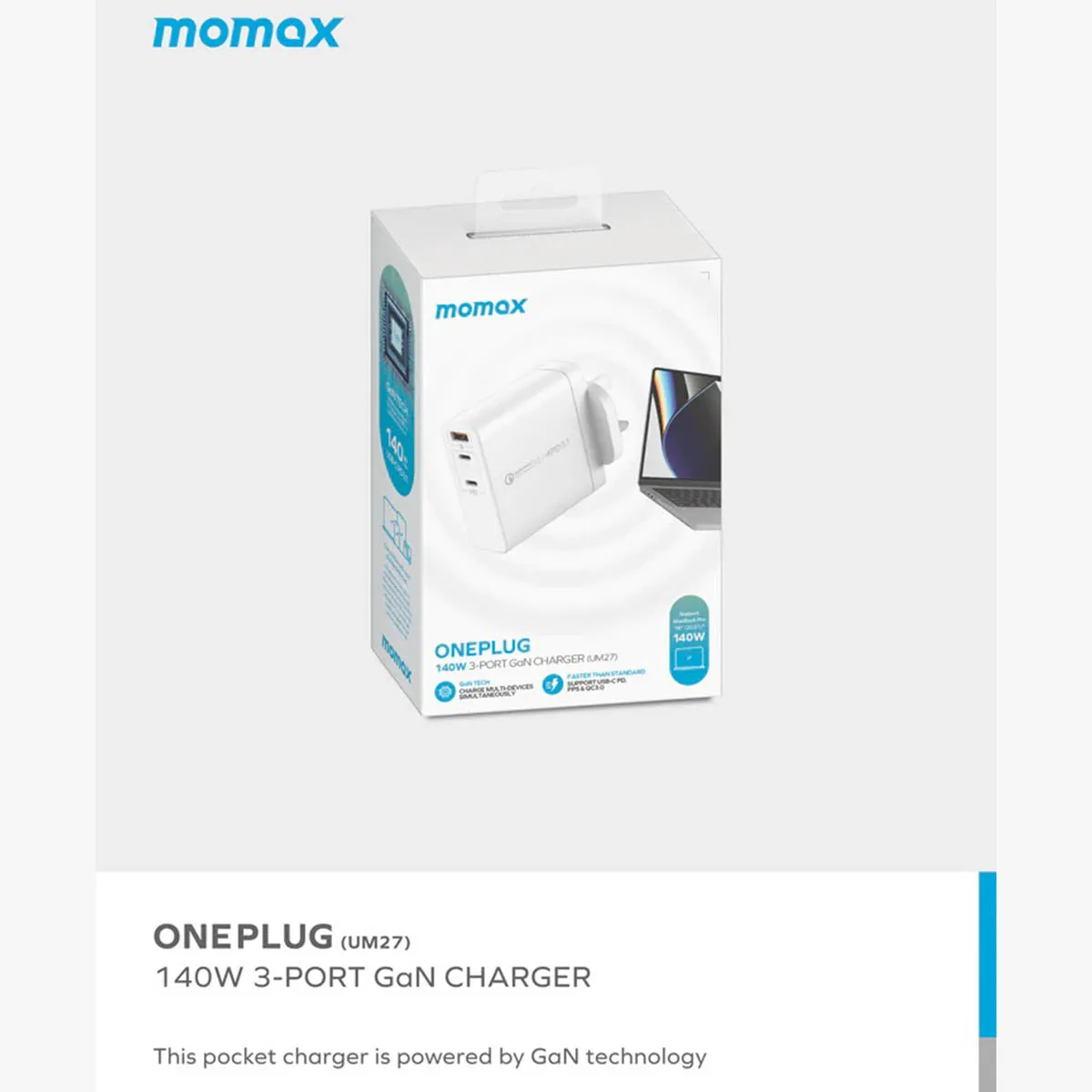 Momax ONEPLUG GaN 140W Triple Output Fast Charger (UM27UKW)