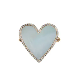 MOTHER OF PEARL & DIAMOND HEART RING