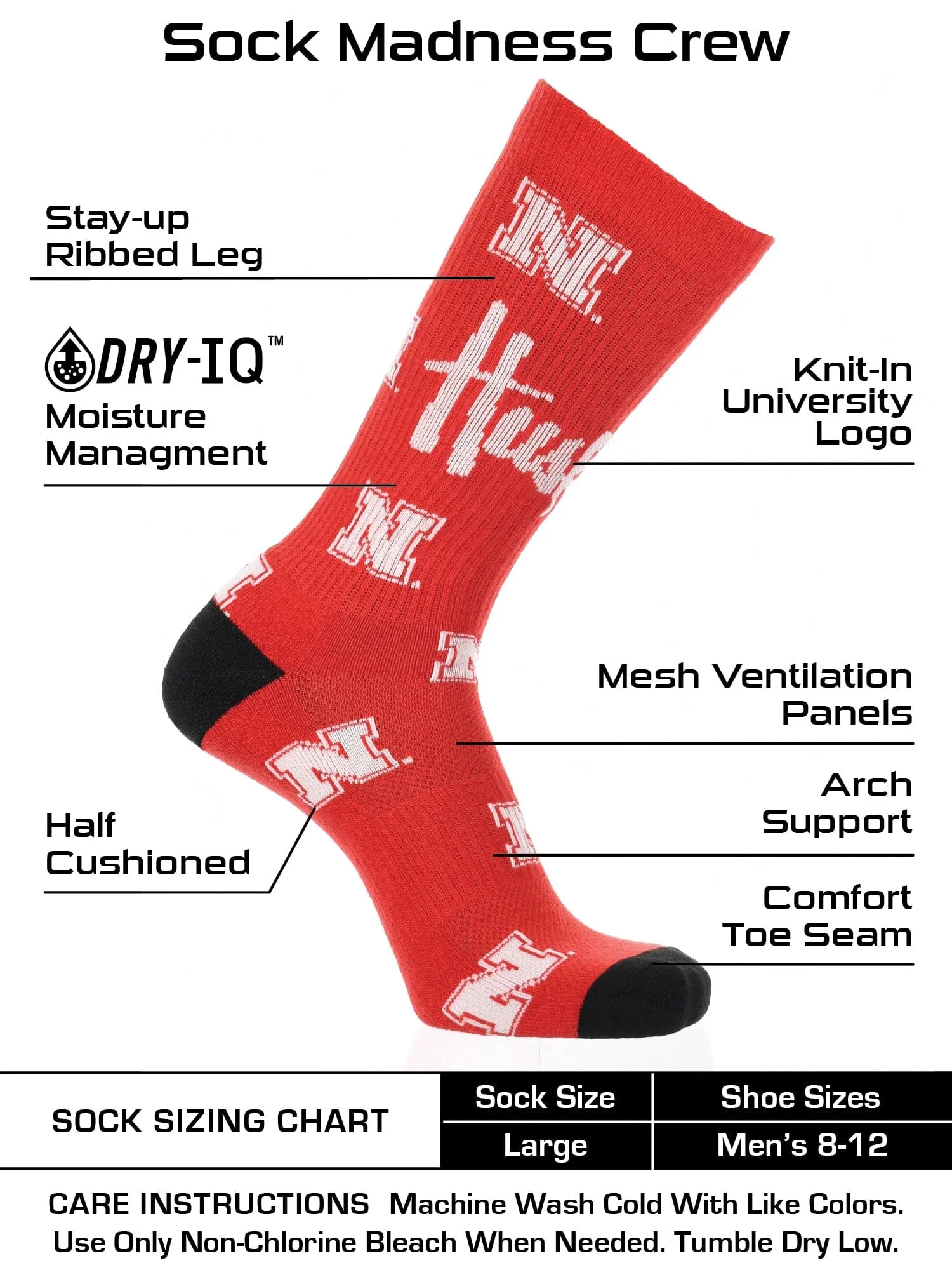 Nebraska Cornhuskers Socks Crew Length Sock Mayhem