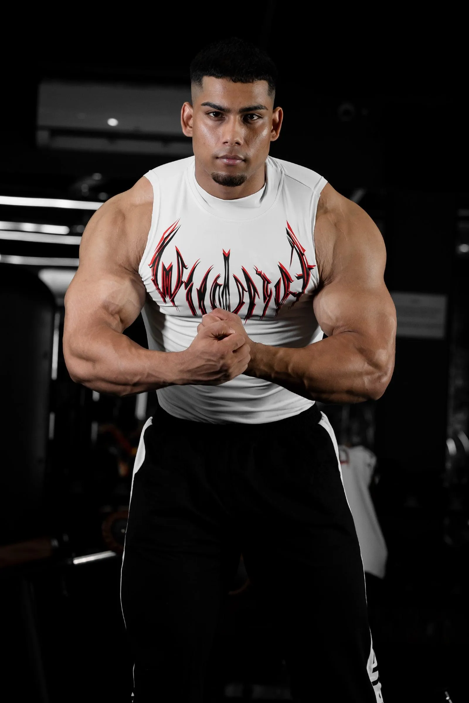 NIGHT WALKER ELITE COMPRESSION FIRE RED PRINT TANK (CELESTIAL WHITE)