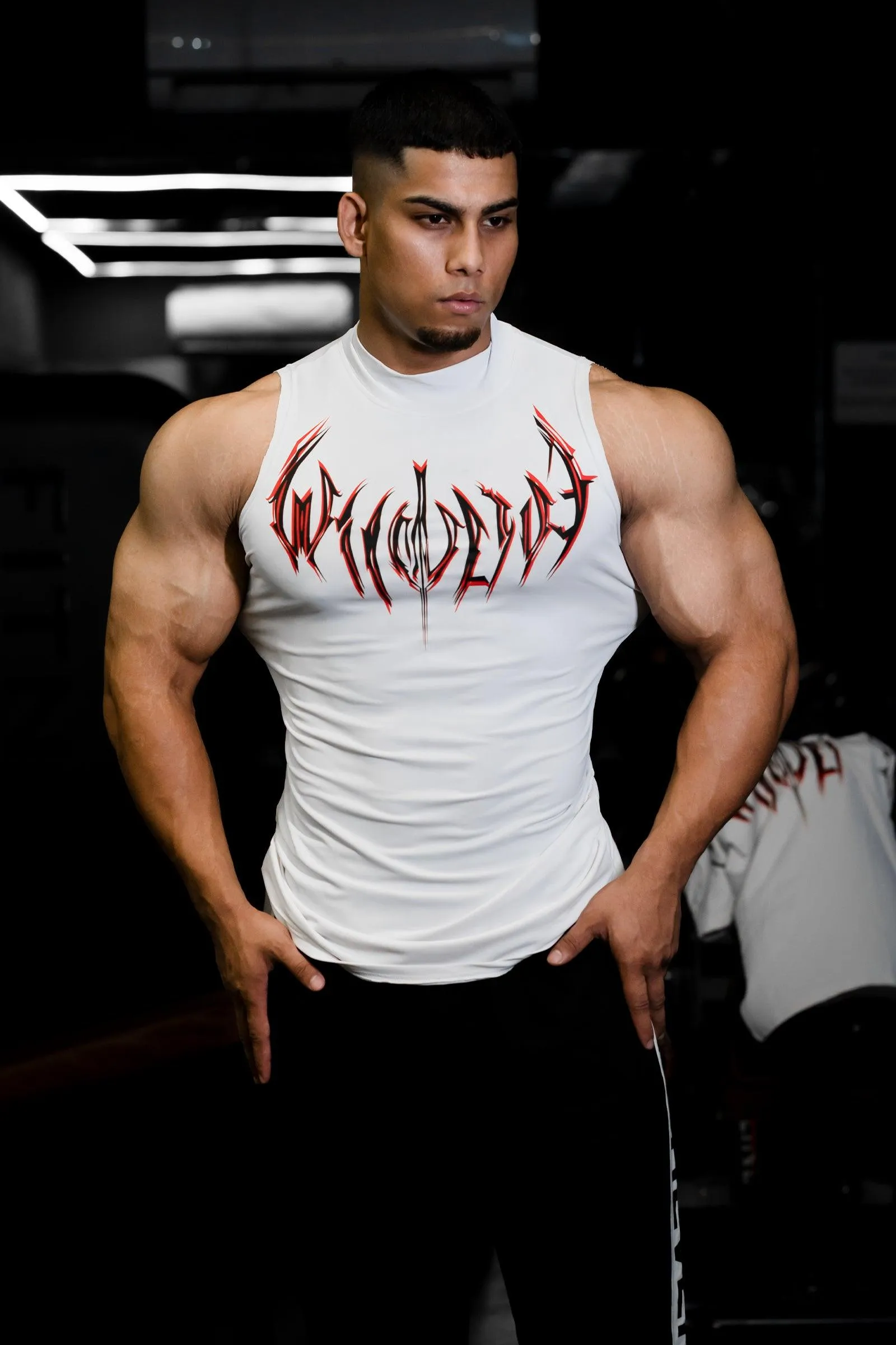 NIGHT WALKER ELITE COMPRESSION FIRE RED PRINT TANK (CELESTIAL WHITE)