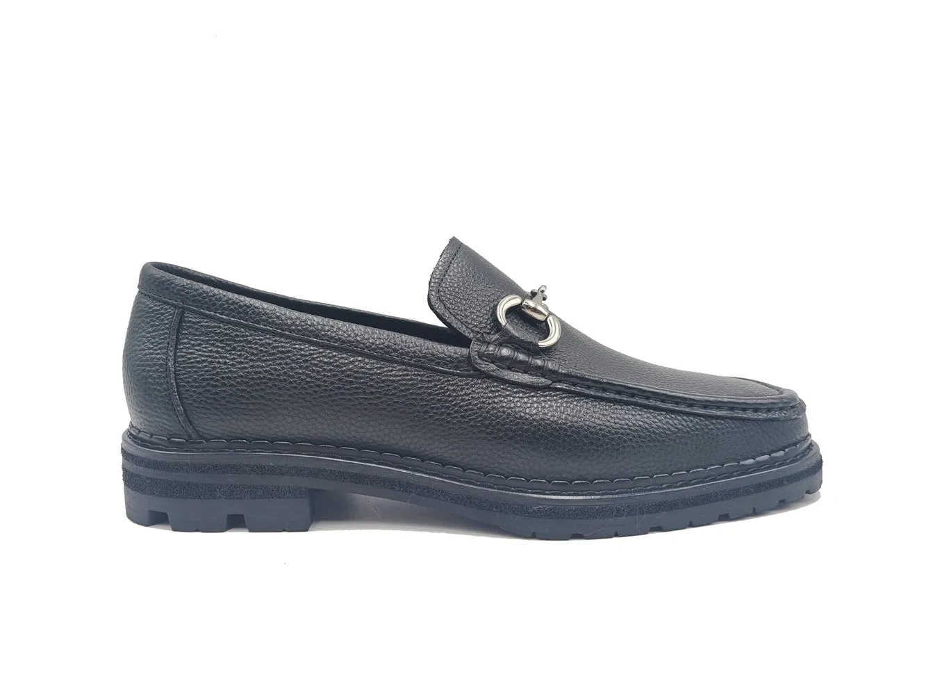 Pebble Leather Buckle Loafer