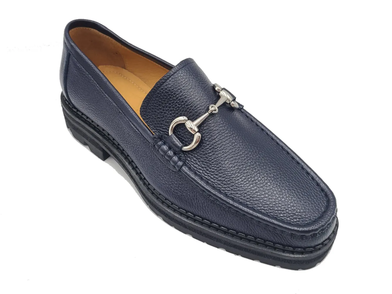 Pebble Leather Buckle Loafer