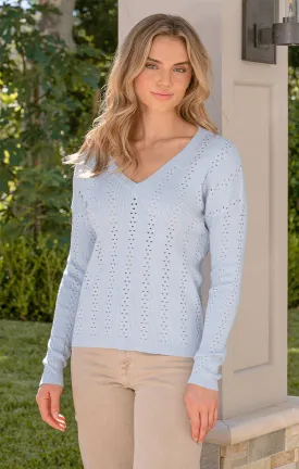 Pointelle V Neck Sweater