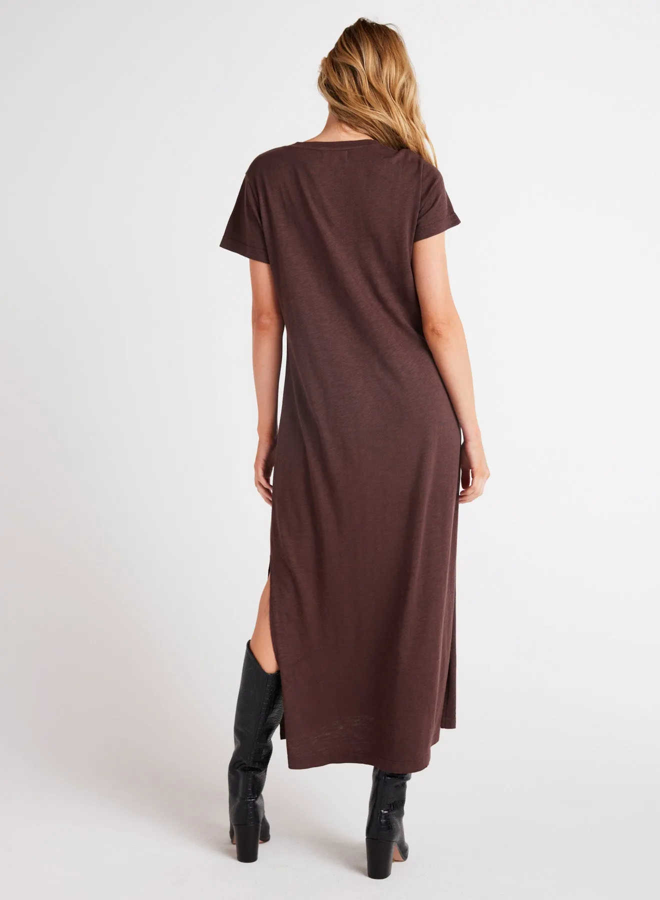 V-Neck Knit Maxi Dress - Chestnut Brown