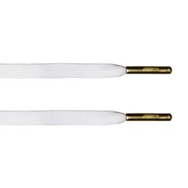 White Waxed Flat Lace - Gold Metal Aglet